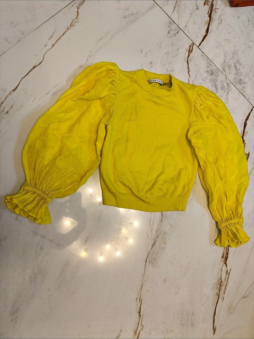 alice + olivia Chase Puff-Sleeve Sweater Yellow Size Small